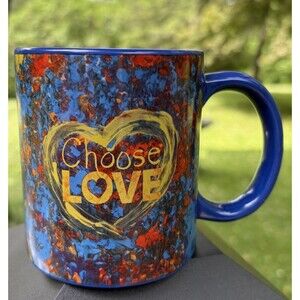 Penzey’s Spices "Choose LOVE" 12oz Blue Ceramic Coffee Cup Mug - Artistic